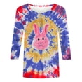 thumbnail image 4 of lcziwo Fall Savings Happy Easter Shirts for Women Funny Bunny Graphic Tees Loose Crewneck 3/4 Sleeve Tops Fashion Tie Dye Print Blouse Holiday Outfits Blue XL, 4 of 6