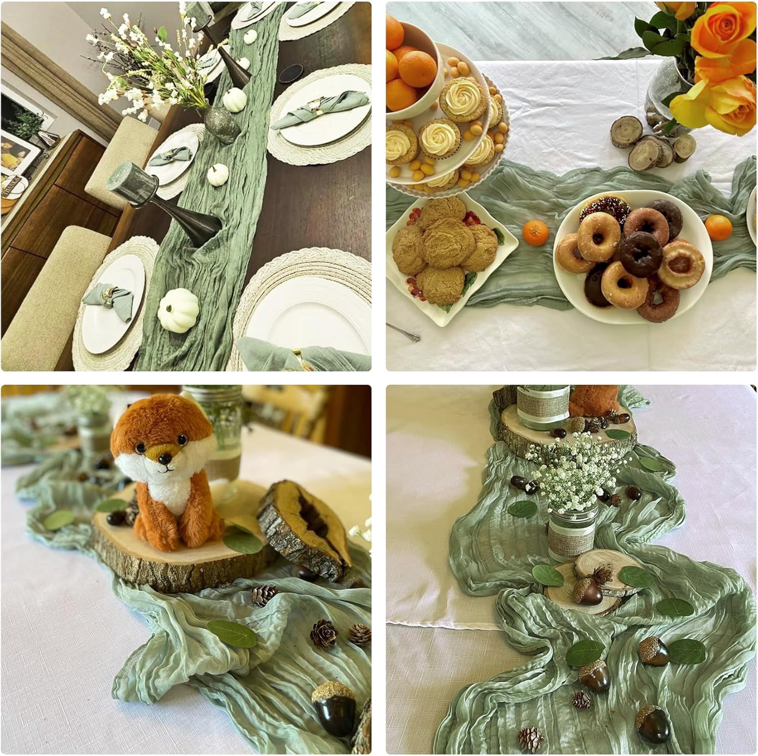 10 Pack Sage Green Cheesecloth Table Runner 10FT Boho Gauze Fabric Vintage Rustic