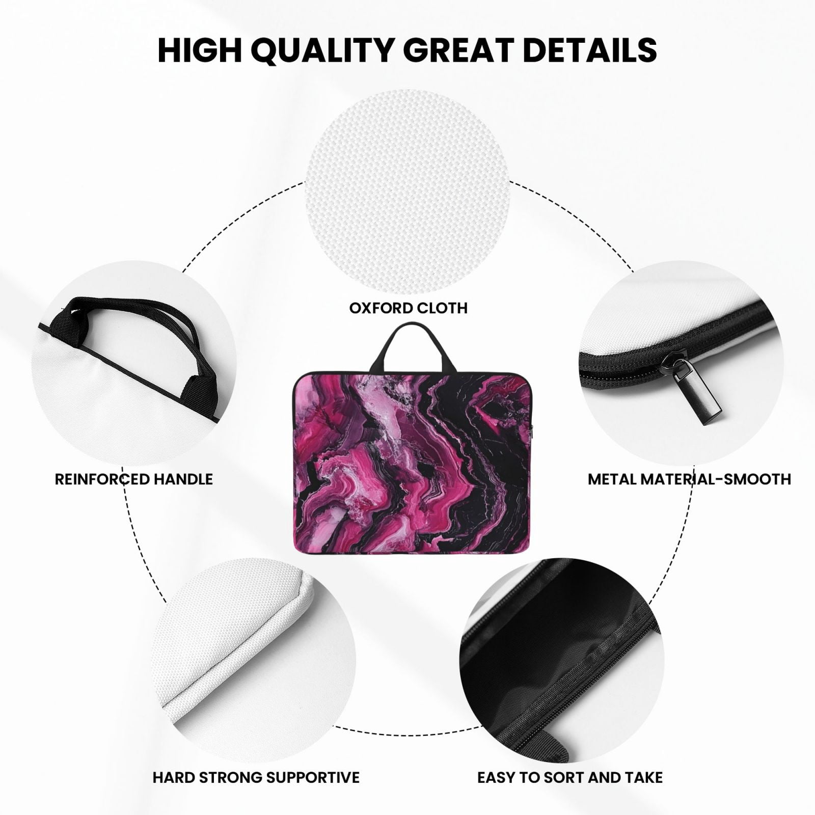Laptop Sleeve Bag For Women Men 14inch Waterproof Durable Protective Computer Carrying Cover Handle Laptop Case Bag Darkmagenta Marble_3