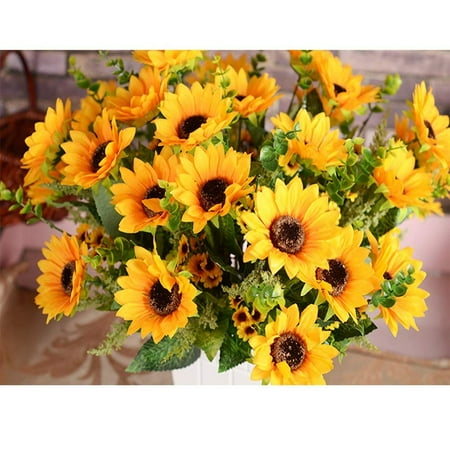 Outgeek Artificial Sunflower Bouquet Artificial Plants Fake Flowers Home Decorations, 7 Flowers Per Bunch, 3 Bunches Per