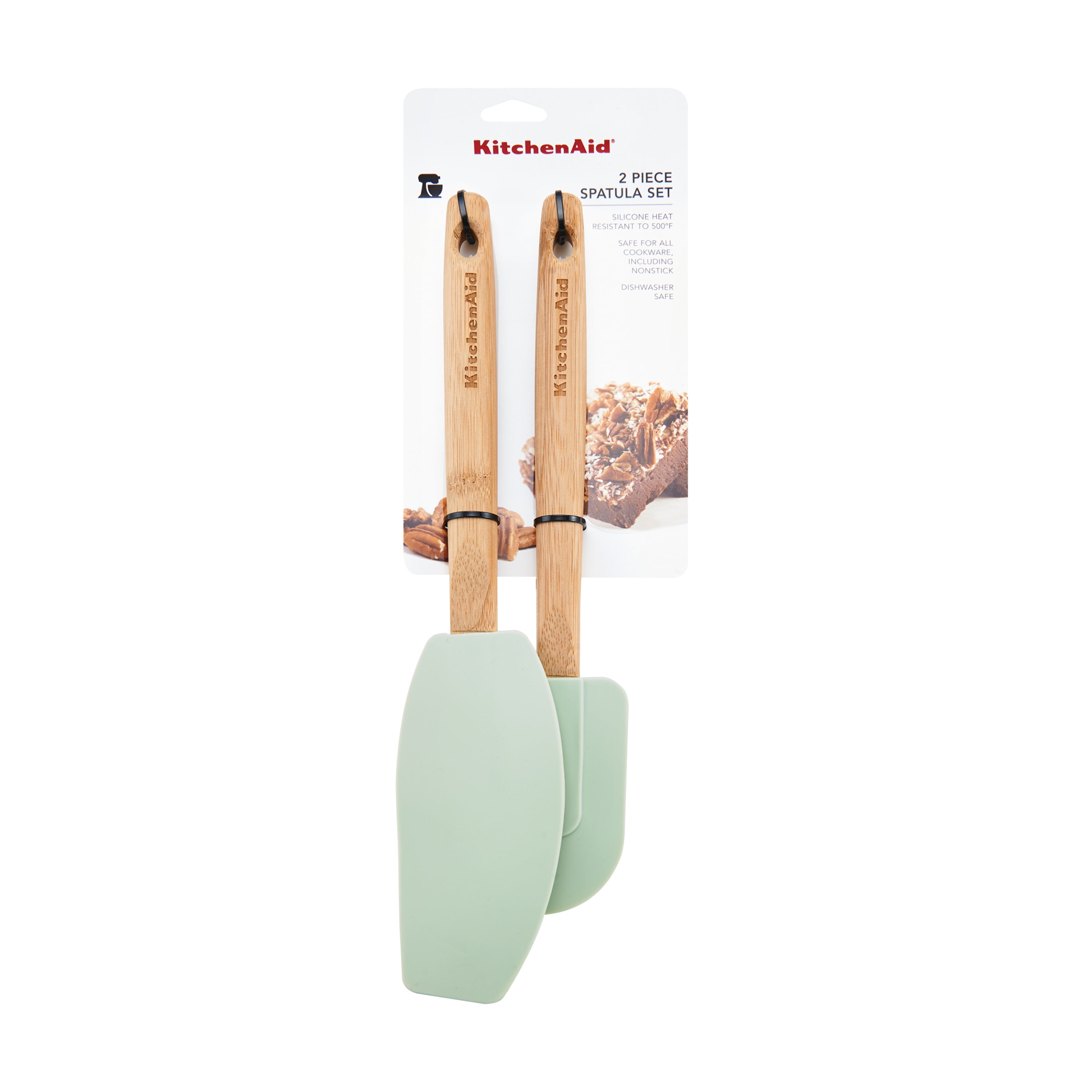 KitchenAid Bamboo Wood Handled Mini Spatula Set with Silicone Head, Set Of  2, Aqua Sky