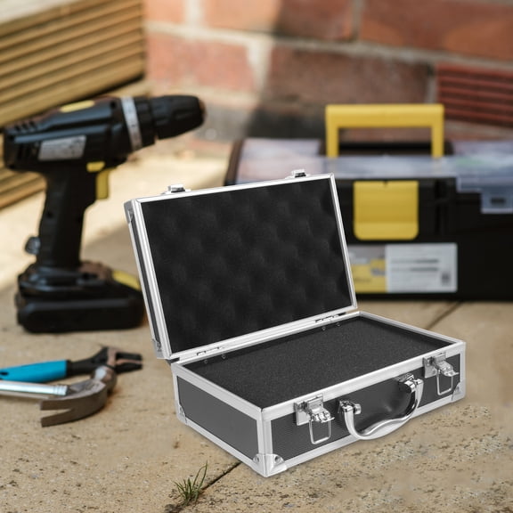 Toyvian Aluminum Hard Case Small Tool Box Black Aluminium Alloy 1Set