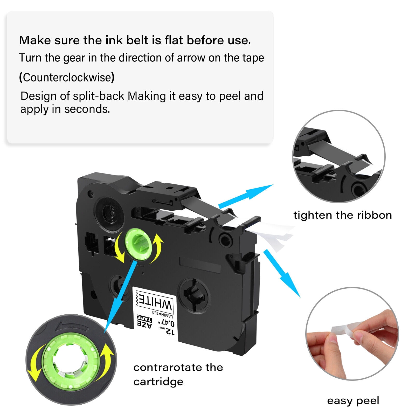 GREENCYCLE 10 Pack Compatible for Brother P-touch TZe-231 TZe231 TZ-231 TZ231 0.47'' 12mm Black on White Label Maker Tape for PT-D210 PT-H110 PT-D400 PT-D600
