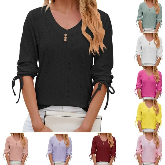 Fesfesfes T Shirt Women's Summer Solid Lace V-neck Bubble Short Sleeve Solid T-shirt Top Womens T Shirts Casual 2XL(US:12)