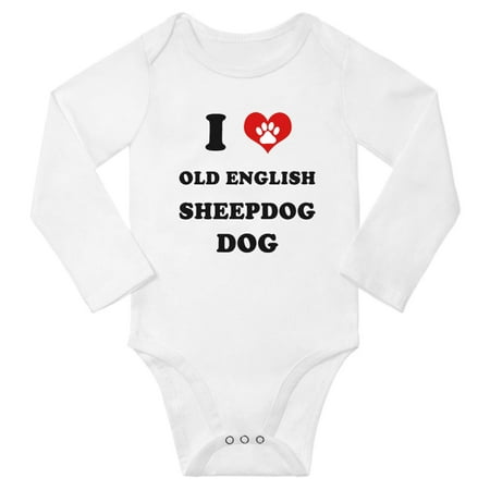 

I Heart Old English Sheepdog Dog Baby Long Rompers Bodysuit (White 3-6 Months)