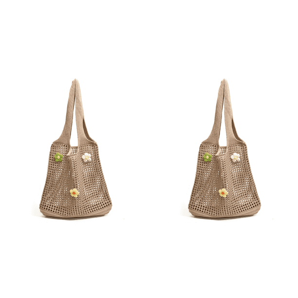 Bolso Mano Tejido para Mujer Bolso Hombro Con Flores A La Bolso Playa Verano (caqui)