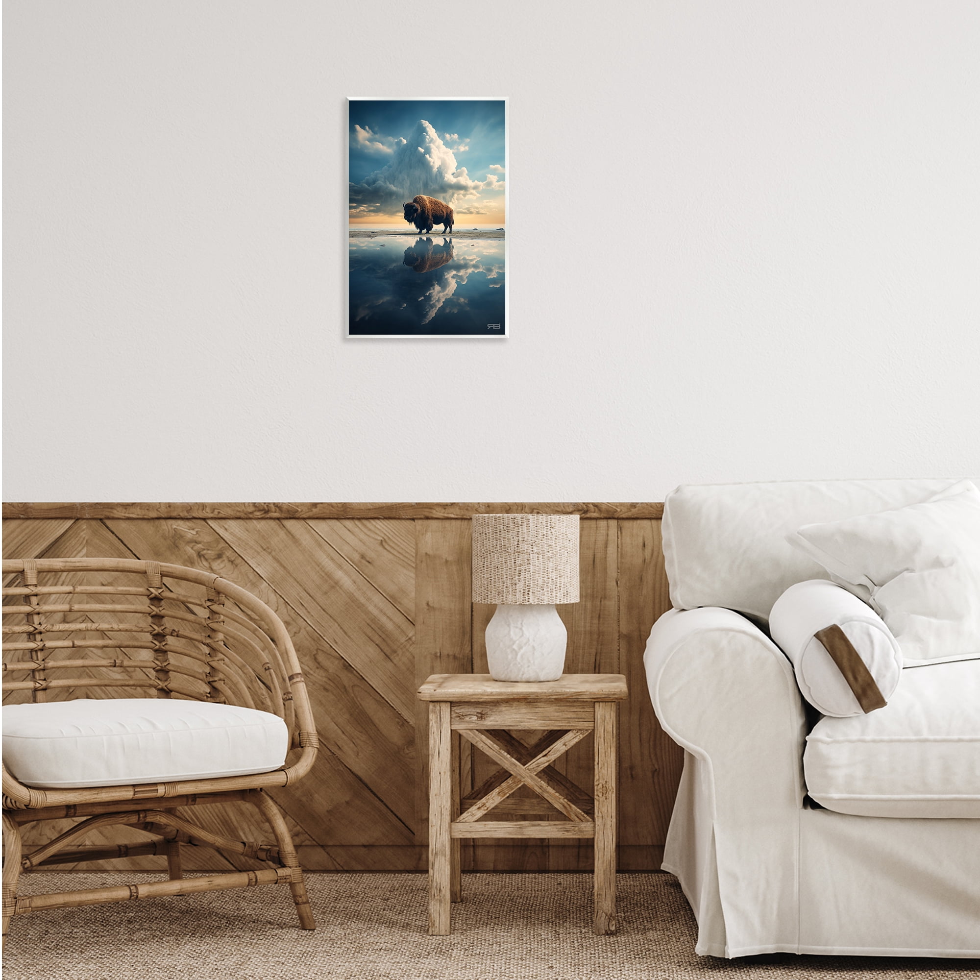 Stupell Industries Bison & Reflective Clouds Landscape Painting Unframed Art Print Wall Art, 13 x 19