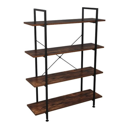 UBesGoo Furniture 4-Tier Bookcase, Solid Open Wood Shelves, Rustic Modern Industrial Metal and Wood Style Bookshelf