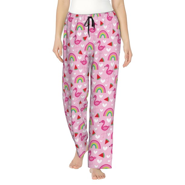 Balery Cute Flamingo Pantalones de pijama para mujer, pijamas ultraligeros, pantalones de estar por casa-3X-Large
