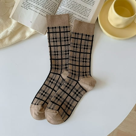 

6 pair Women Autumn And Winter Coffee Color Plaid Leopard Stripe Warm Socks Color Random