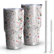 30oz White Christmas Deer and Gift Pattern Tumblers Stainless Steel Tumbler with Lid and Straw,Vacuum Insulated Double Wall Travel Tumbler Cups Mug with Cleaning Brush for Coffee,Tea