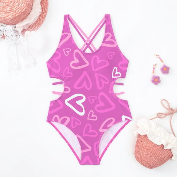 Girls' Swimwear 1 PC Swimsuit Kids Bathing Suits for Teenage Girls 9-10 Years