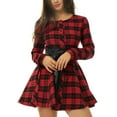 thumbnail image 5 of MODA NOVA Junior's Christmas Party Plaids Long Sleeves Belted Mini A Line Shirt Dress, 5 of 5