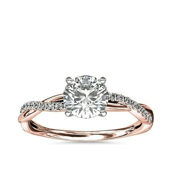0.75 Ct Brilliant Round Cut Natural Diamond Radiant Solitaire with Accents Engagement Ring for her Solid 18K Rose Gold Size 5.5