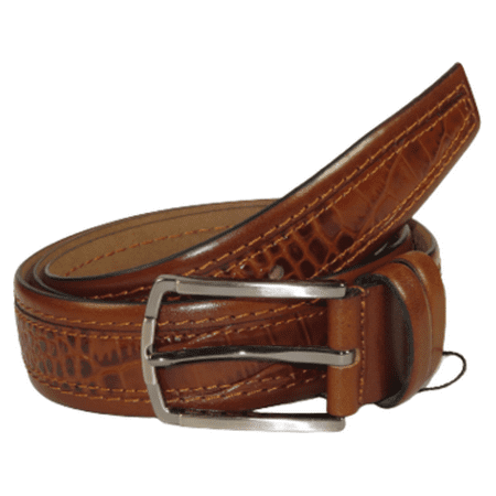 

Men Genuine Leather Belt PIERO ROSSI Turkey Crocodile print Stitched 3071 Cognac