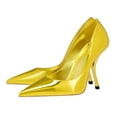 thumbnail image 2 of FSJ Women Shiny Pointed Toe Patent Pumps Slip on Stiletto High Heels Sexy Party Prom Work Shoes Size 8 Yellow, 2 of 5