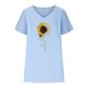 thumbnail image 5 of Camiseta de Manga Corta con Cuello en V con Impresión de Girasol, Algodón Casual Y Top de Cáñamo, 5 of 6