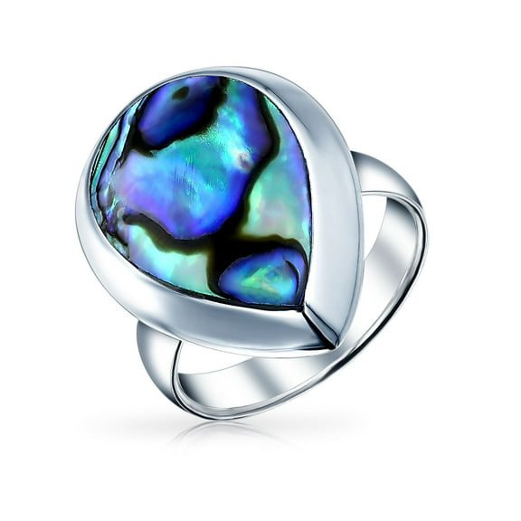 Bling Jewelry Womens Silver Ring with Teardrop Bezel Rainbow Shell Abalone  Fashion Statement