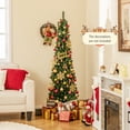 thumbnail image 2 of Topbuy 6 FT Artificial Christmas Tree Pencil Xmas Tree with Memory Wire Branch Tips & Upgraded Metal Stand, 2 of 8