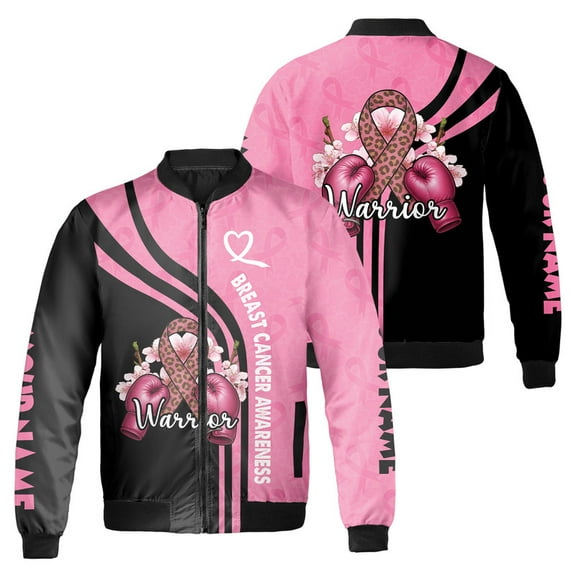 Breast Cancer Awareness Bomber Jacket – Warrior Pink Ribbon Custom Name Jacket for Women & Men