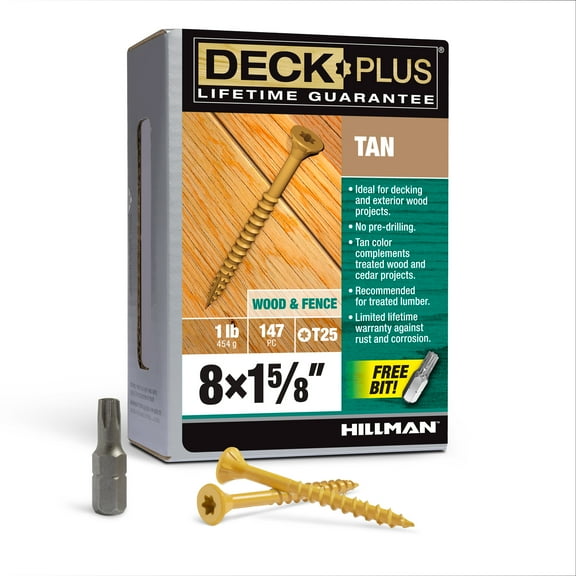 Deck Plus, Tan Deck Screws, Exterior Screws, Steel, 1lb Box (#8 x 1-5/8")