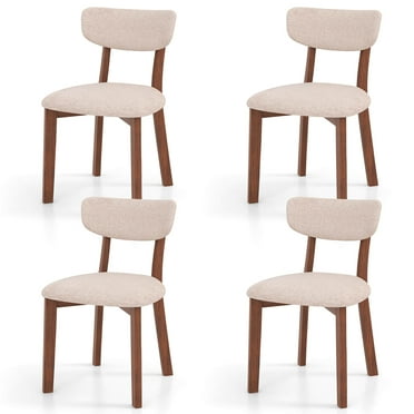 Costway Upholstered Dining Chairs Set of 4 with Solid Rubber Wood Frame, Curved Backrest Beige