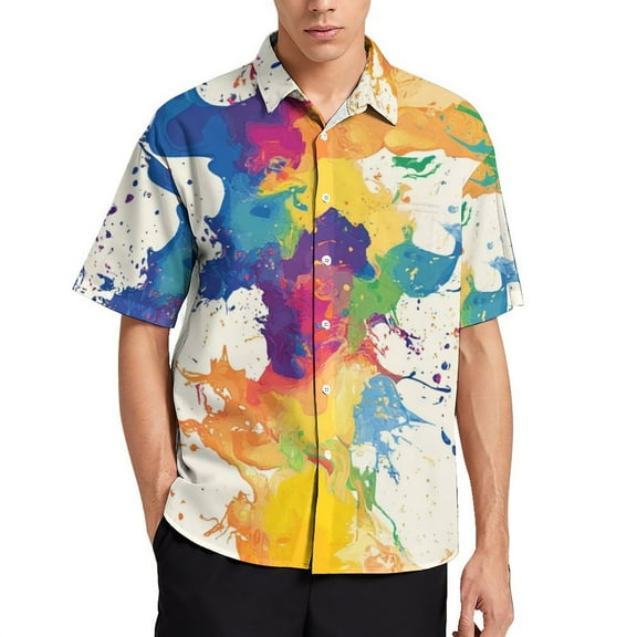 Mens Summer Colorful Tie Dye Vortex Shirts Button Down Short Sleeve Vintage Hawaiian Shirts with Pocket