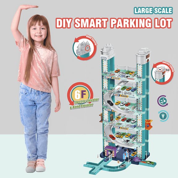 6 Floors Parking Garage for Toy Car Ramp with Lights & Wheel Track for Kids 3-12 Years Old Gifts