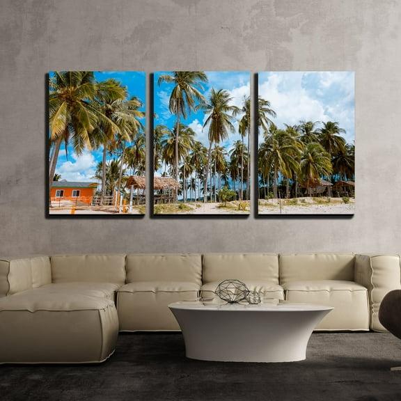 wall26 - 3 Piece Canvas Wall Art - Landscape of Coconut Palm Tree on Tropical Beach in Summer - Modern Home Art Stretched and Framed Ready to Hang - 24"x36"x3 Panels