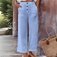 thumbnail image 2 of FRSASU Women's 100% Cotton High Waisted Wide Leg Palazzo Pants Casual Lounge Boho Flowy Pants with Pockets Light Blue-A, 2 of 9