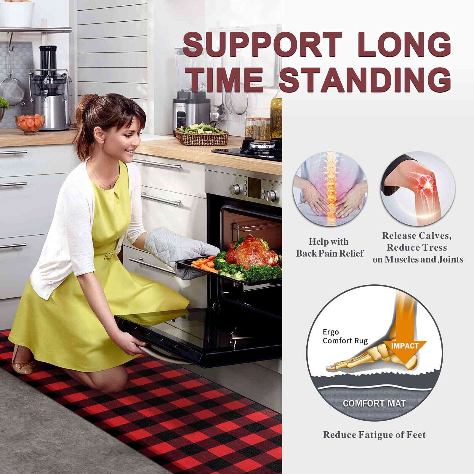 Carvapet Anti-Fatigue Floor Mat Cushioned Kitchen Comfort Mat, Waterproof Non-Slip Standing Desk Foam Mats and Rugs, Red and Black, 17.3"x28"