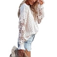 thumbnail image 4 of UVN Lace Crochet Sweaters for Women Crew Neck Knitwear Fall Knit Long Sleeve Jumper Tops, 4 of 7