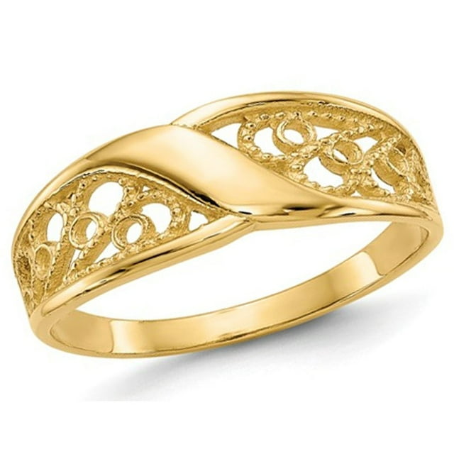 14K Yellow Gold Fillagree Polished Ring (SIZE 6)