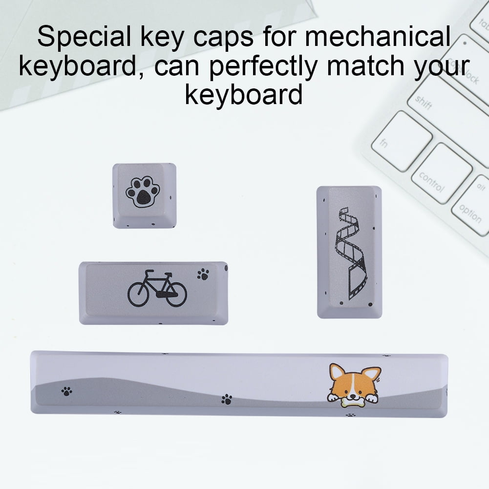 Mechanical Keycap, Beautiful and Delicate Cute Five-sided Dyed Keyboard , for Mechanical Keyboard, Little Gray Dog Pattern, 4Pcs