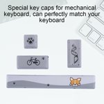 Mechanical Keycap, Beautiful and Delicate Cute Five-sided Dyed Keyboard , for Mechanical Keyboard, Little Gray Dog Pattern, 4Pcs