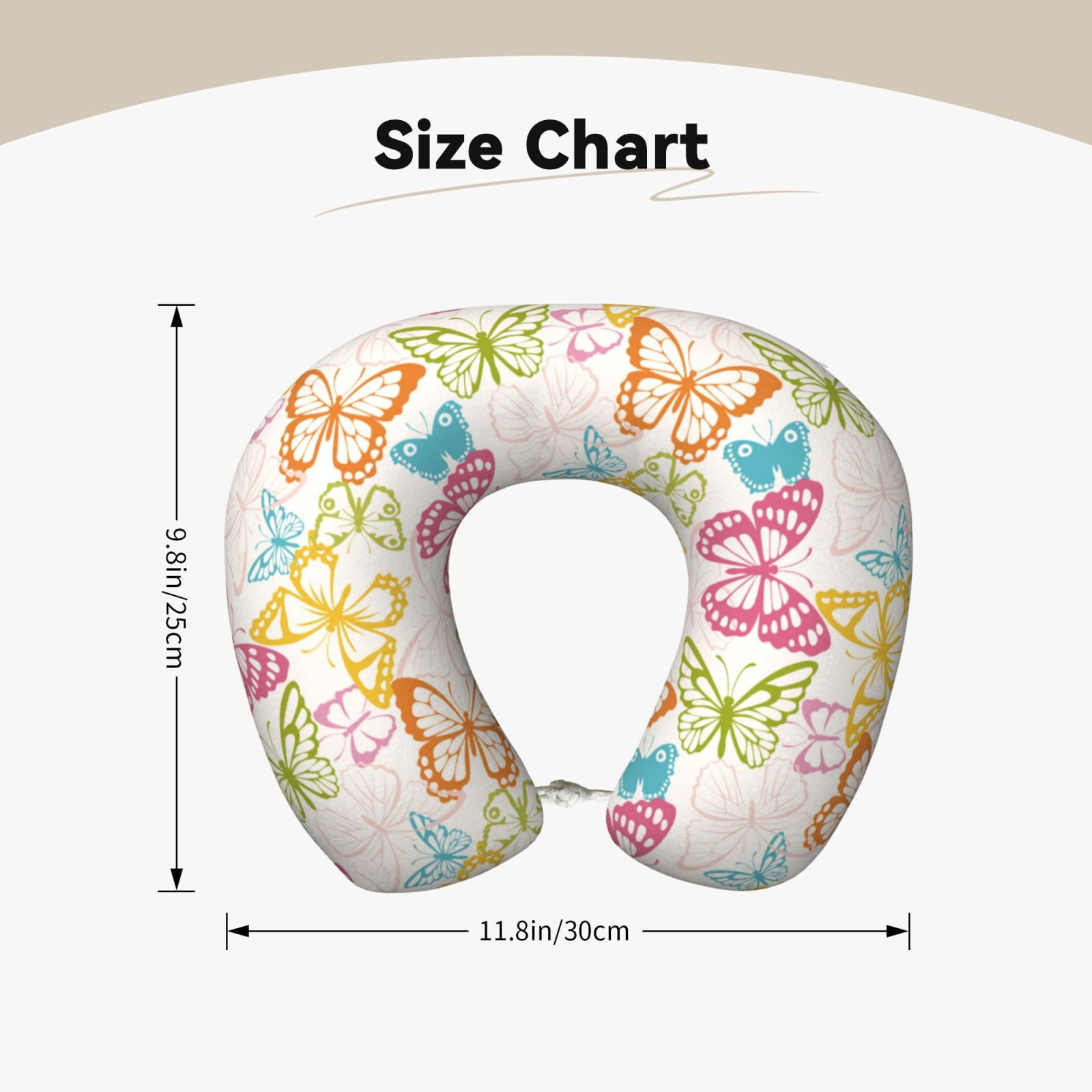 Xecao Retro Colorful Butterfly Print Memory Foam Cervical Neck Pillow Versatile U-Shaped Pillows for Home,Office,Camping,Travelling,Soft Washable Cover