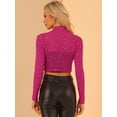 thumbnail image 4 of Disfraz de navidad Top corto de fiesta con cuello alto transparente de malla de estrellas para mujer Rosa Caliente M, 4 of 5