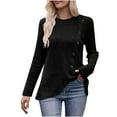 thumbnail image 3 of Pompotops Women's Solid Round Neck Stripe Brushed Bottom Solid Button T-shirt Top Clearance, 3 of 6