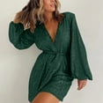thumbnail image 1 of TIMIFIS Combinaison Verte pour Femmes à Paillettes Scintillante, Manches Longues Lanterne, à Nouer devant, Courte Mini, Mode, Stylée, Décontractée, Ample, 1 of 5