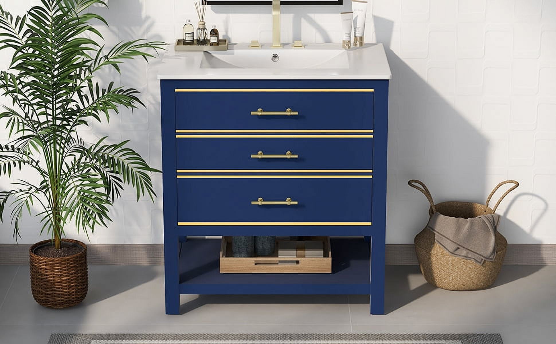 Roomfitters Modern 30inch Navy Blue Bathroom Vanity Cabinet Combo