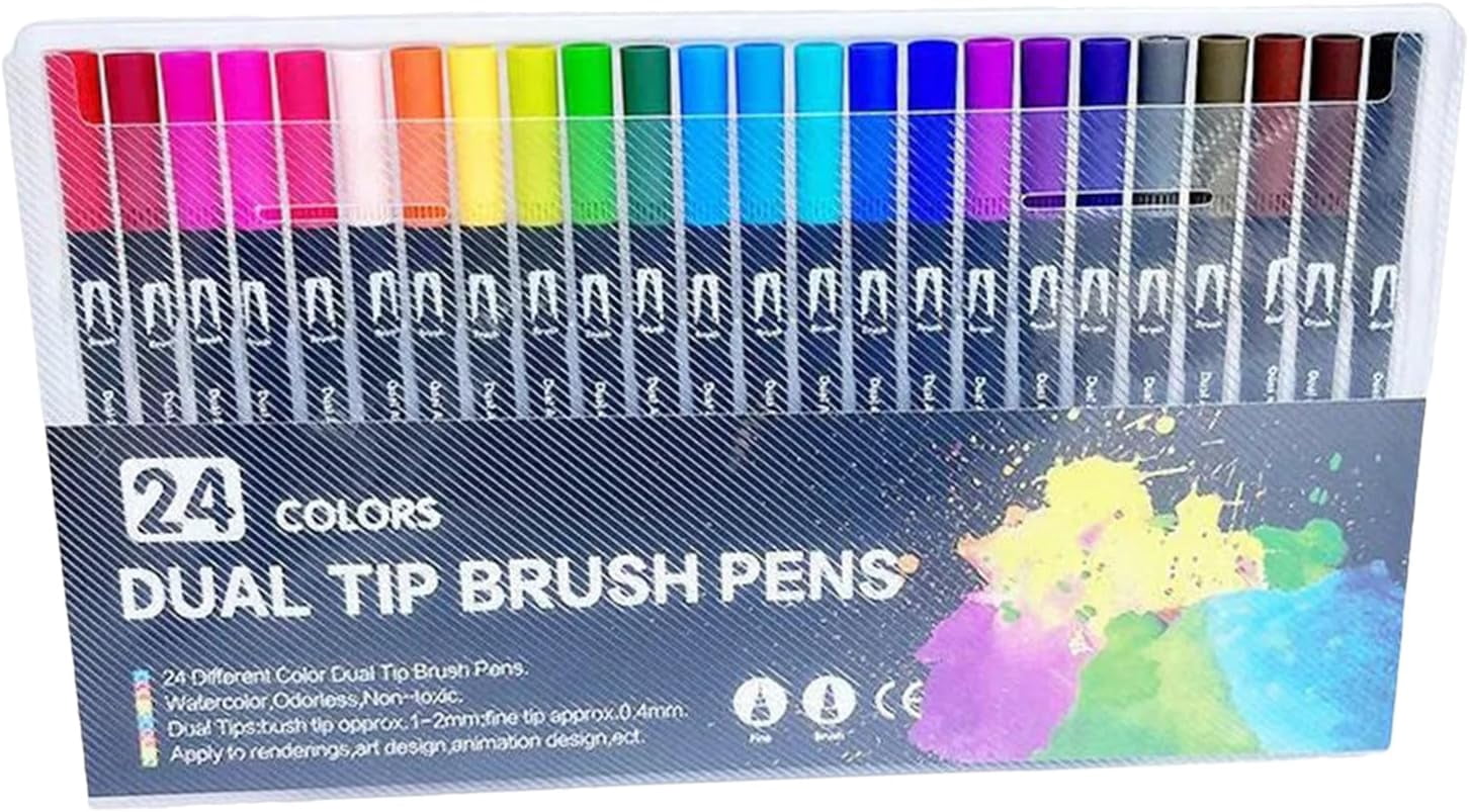 Dual Brush Marker Pens, 24 /48/60Colors Art Markers with Fine and Brush Tip Coloring Markers, Marker for Journaling Calligraphy Drawing Sketching Doodling Illustrating