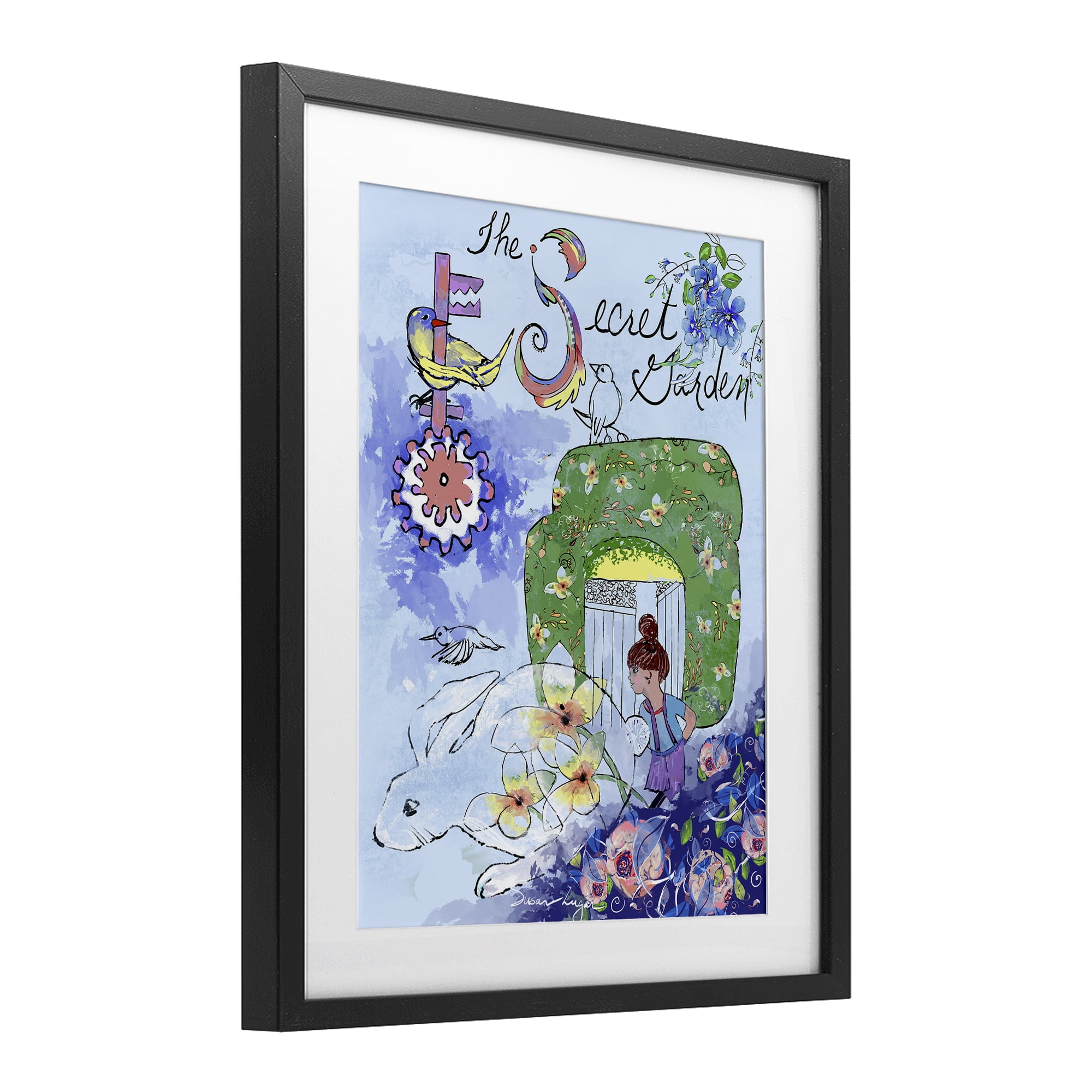 Stupell Industries Secret Garden Folk Illustration Black Framed Print Under Glass, design by Susan Lugar