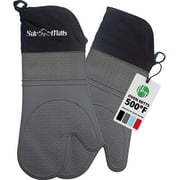 Oven Mitts Heat Resistant 500 Degrees - 2 Extra Long Silicone Oven Mitt Pot Holders - Food Safe Oven Gloves - BPA Free and FDA Approved - Soft Inner Lining - Grey