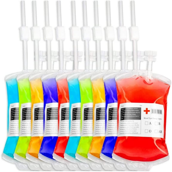Zhuge 25 Pcs Blood Energy Drink Bag Drink Container IV Bags, Translucent Plastic Pouches Drink Bags for Cold & Hot Drinks for Adults and Kids, Blood Bags Party Favour Drinking Cups