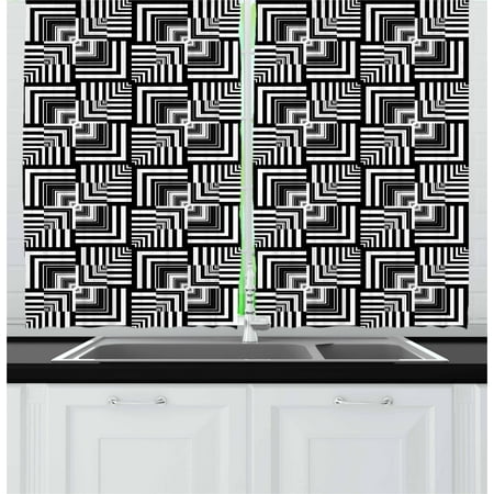 Checked Curtains Black and White Curtains 2 Panels Set, Geometric Op Art Pattern Unusual Checked Optical Illusion Effect Modern, Window Drapes for Living Room Bedroom, 55W X 39L Inches, Black White, by Ambesonne ()