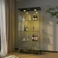thumbnail image 2 of Modern Glass Display Cabinet with LED Lights, Quick-Assembly Antique Cabinet, Tempered Glass Bookshelf for Living Room/Bedrooms (2-Door 4-Shelf, Black), 2 of 9