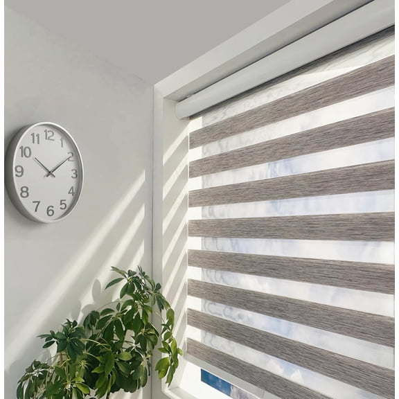 MISSUNNY Cordless Zebra Blinds, Dual Layer Light Filtering Window Shades for Privacy, Grey, 86"W x 72"H
