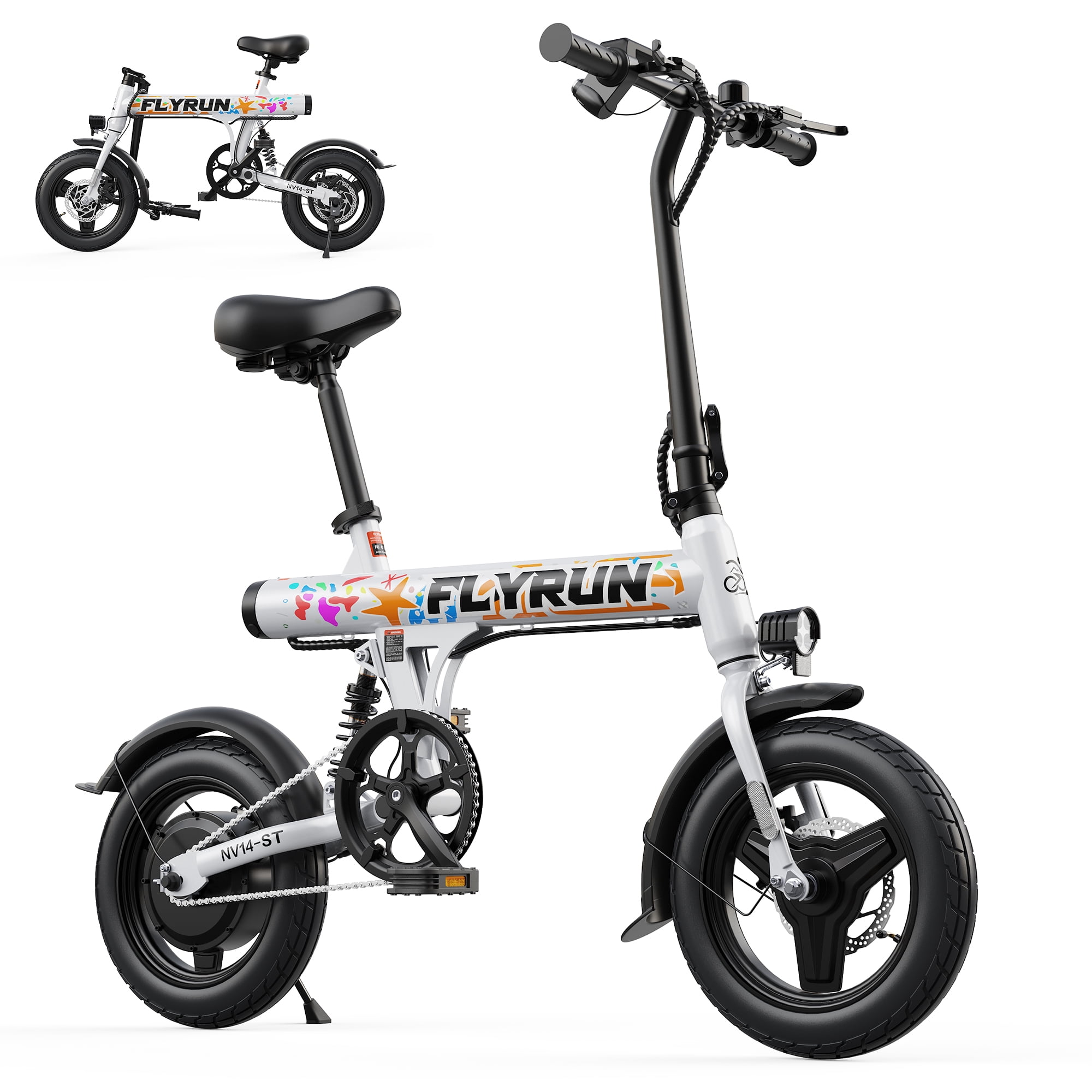 FLYRUN Electric Bike, 14" Folding Ebike for Adults, 500W Peak Motor, 36V 280.8Wh Battery, 20MPH City Commuter E-Bike, LCD Display, UL2849