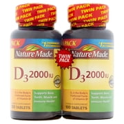 Nature Made Vitamin D3 2000 IU (50 mcg) Tablets, 200 Count, Twin Pack