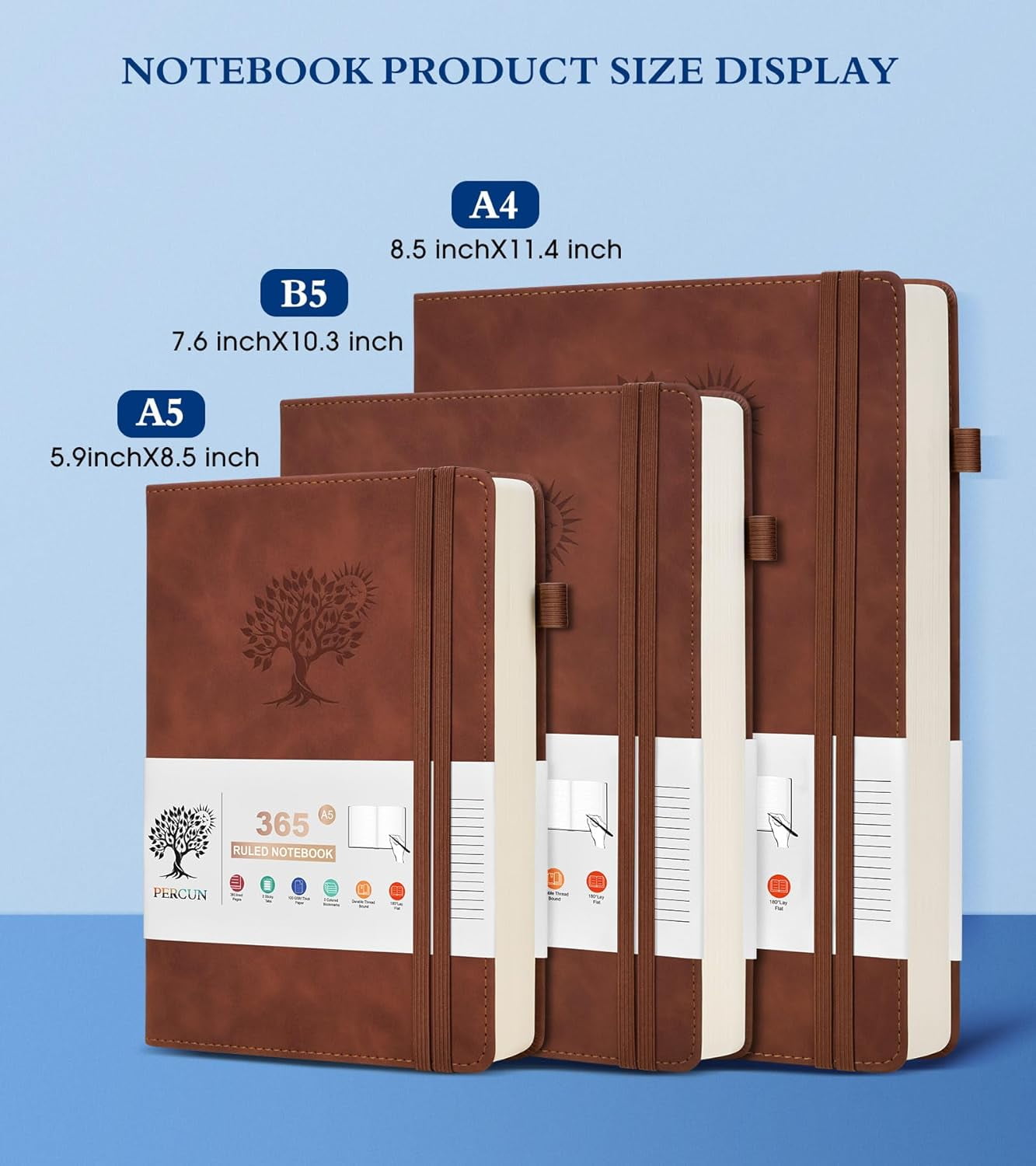 A4 Lined Journal ，365 Page Large Leather Journals for Writing Women Men，Hardcover with 100Gsm Thick Pages for Travel，Work，School，College Ruled, Daily Diary (8.5" x 11.4")